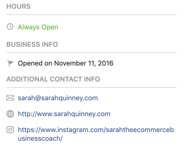 Sarah Quinney Facebook About Page