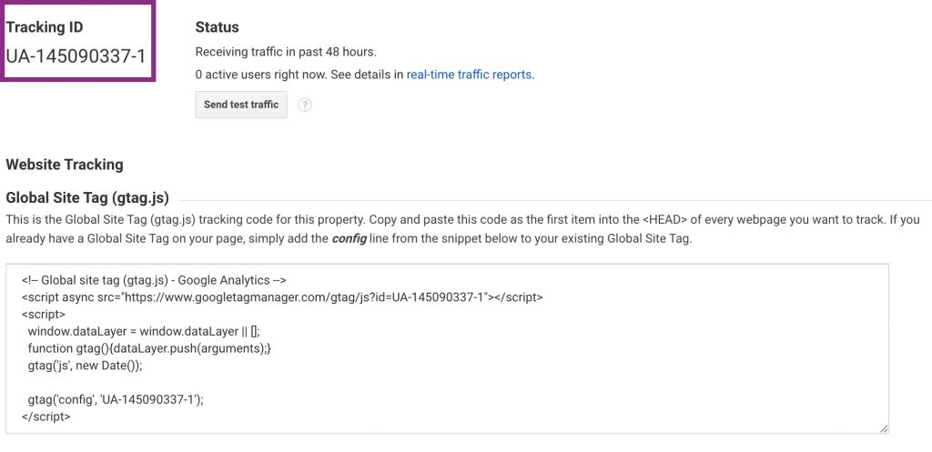 Google Analytics Tracking ID Section