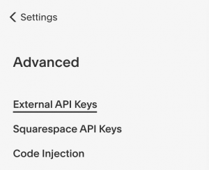 Squarespace External API Keys Section